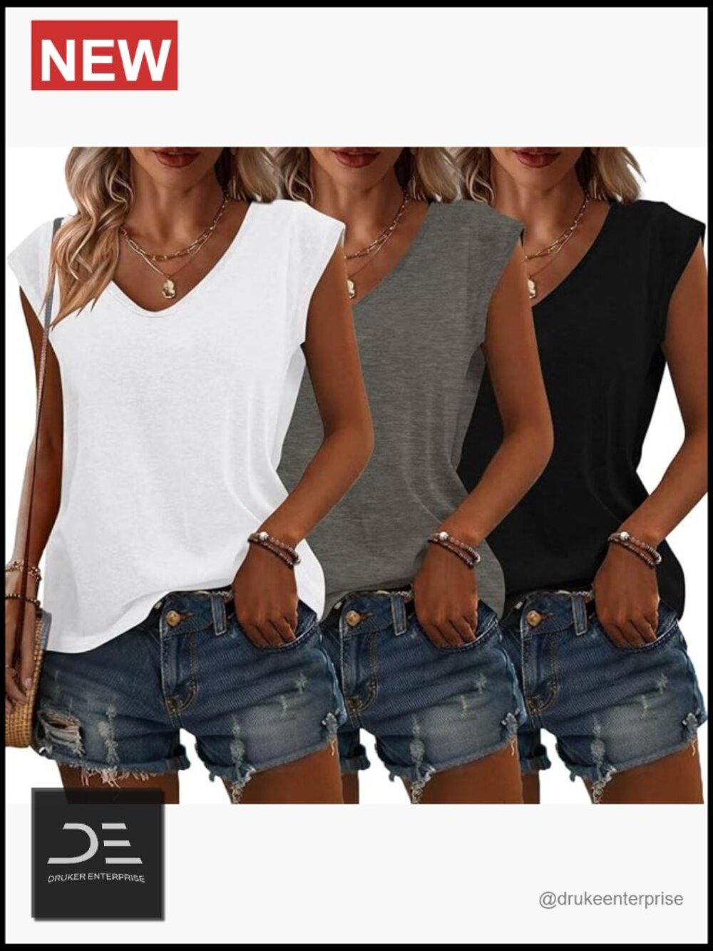 3 Pack Womens Cap Sleeve V Neck T Shirts Summer Spring Outfits Beach Vacation